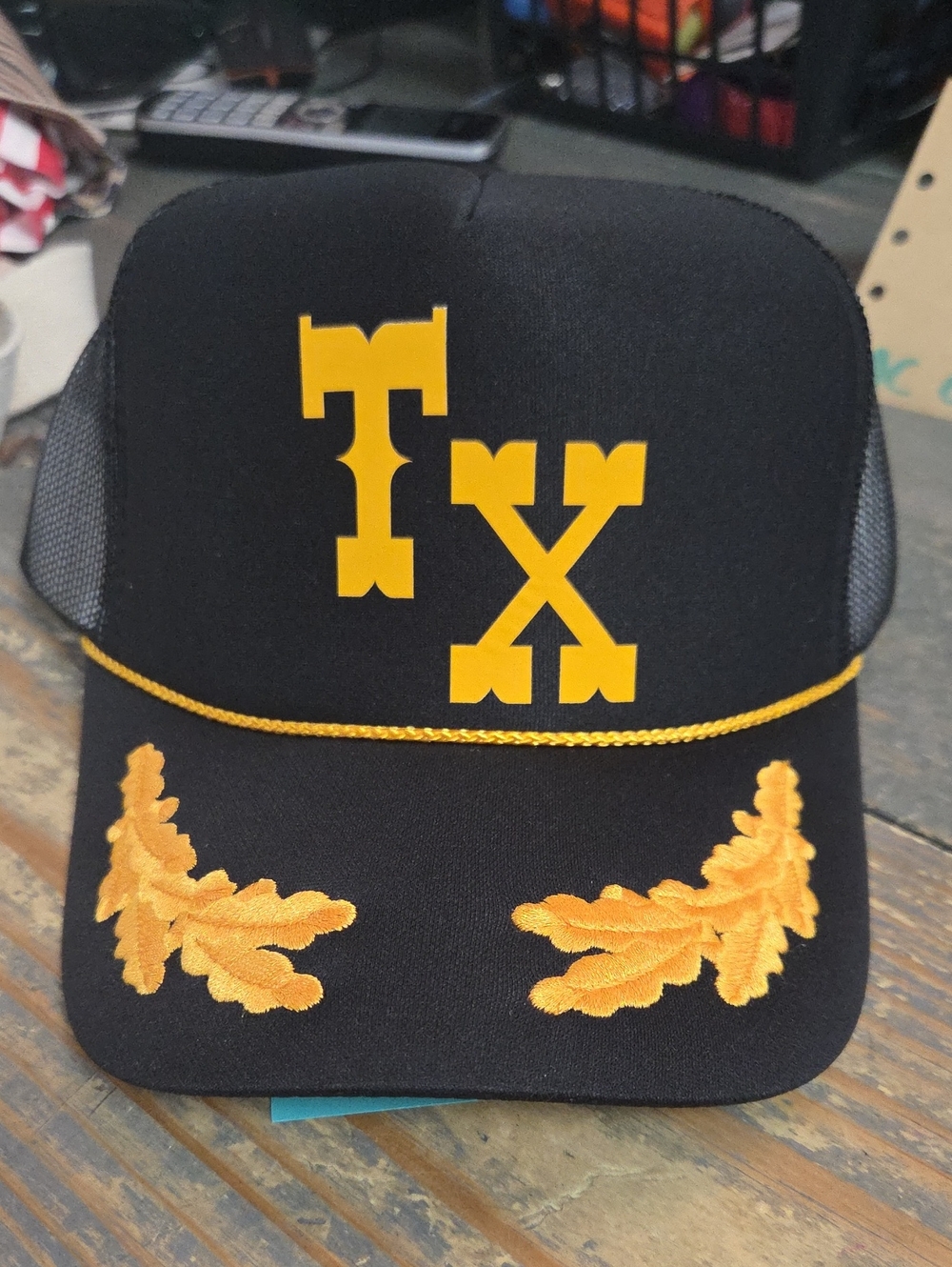 TX Embroidered Black & Gold Nautical Trucker Hat